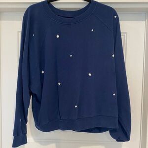 GAP Women's Vintage Soft Raglan Embroidered Stars Sweatshirt, Navy Blue, Size XL